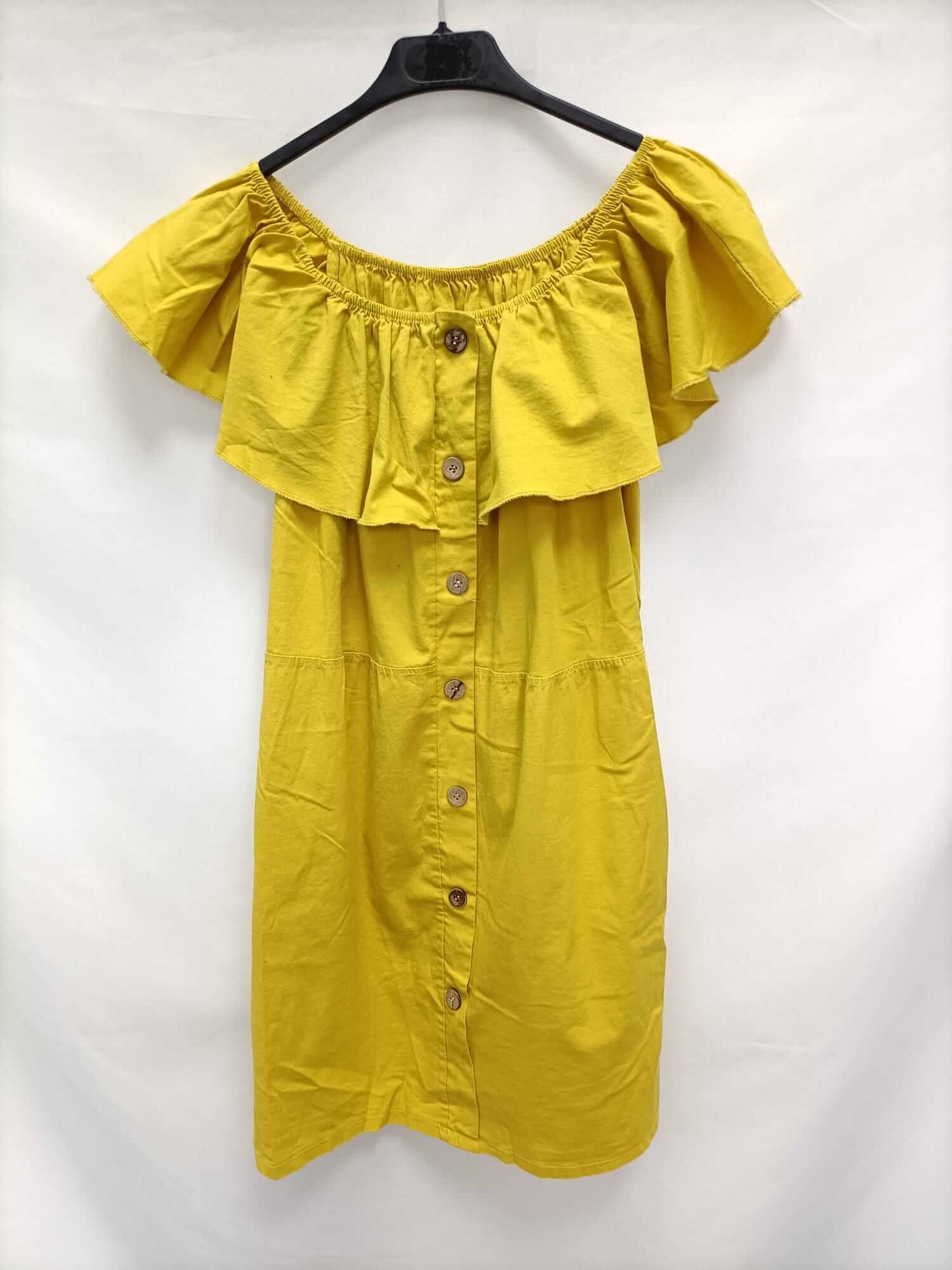 OTRAS.Vestido amarillo corto cuello barco TU (M)