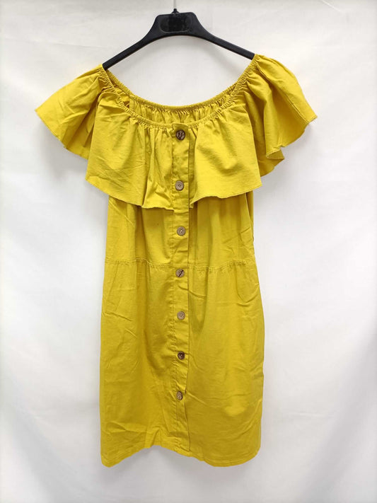 OTRAS.Vestido amarillo corto cuello barco TU (M)