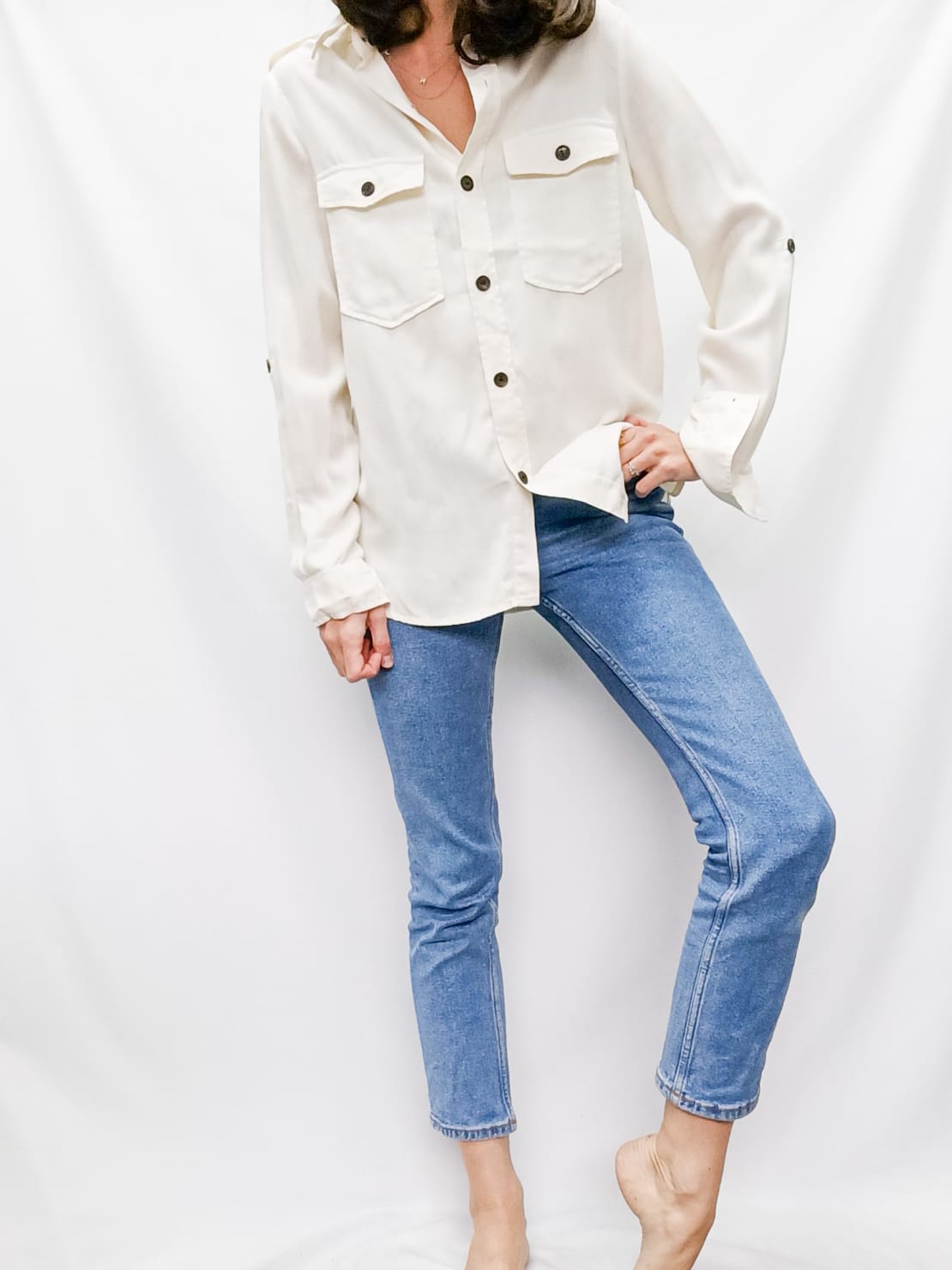 ZARA.Camisa beige botones Txs