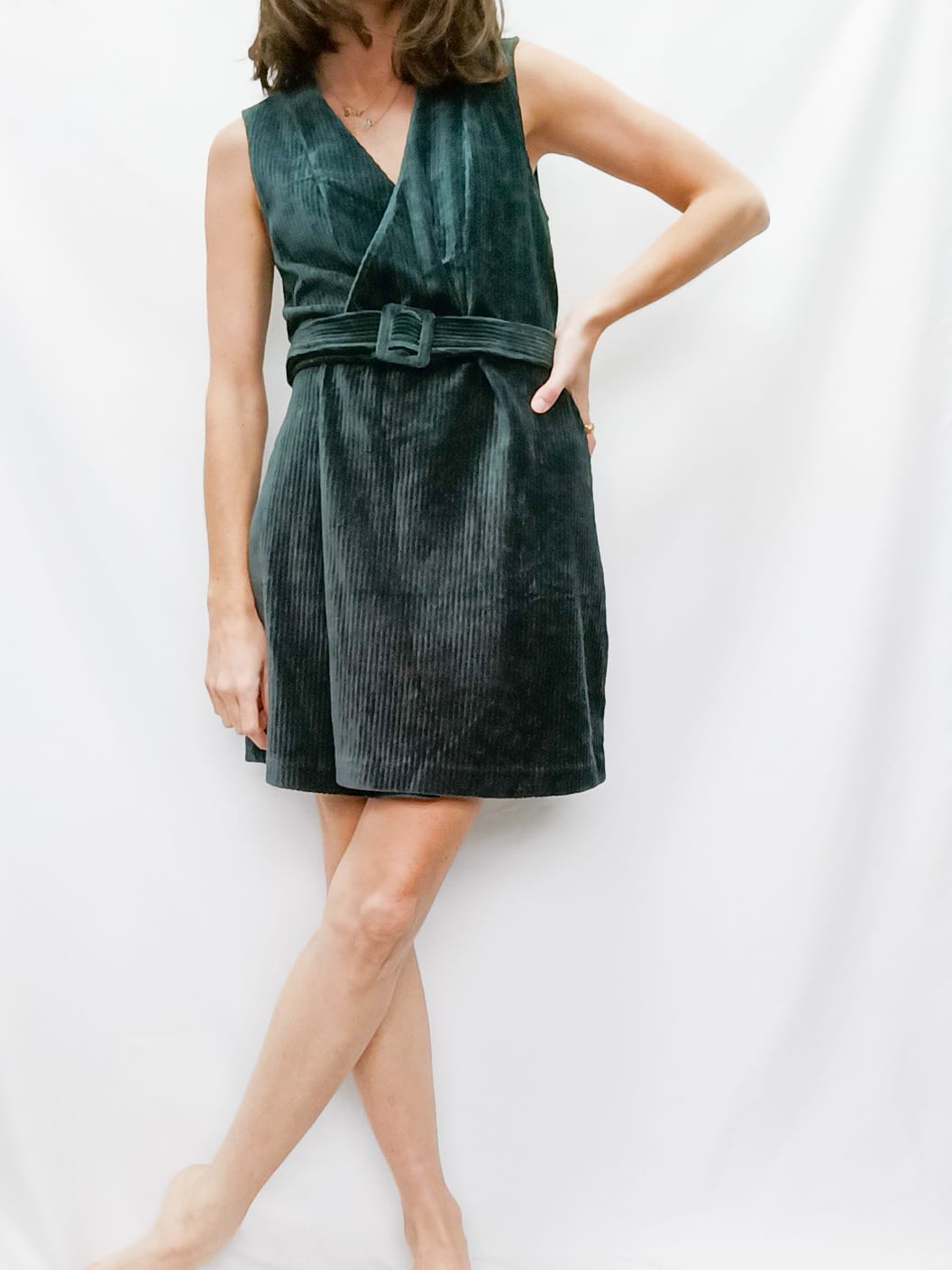 MANGO.Vestido corto verde micropana T.m