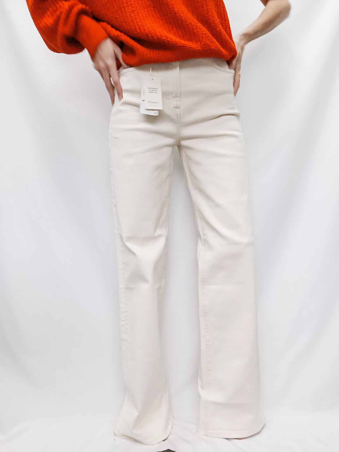 MANGO.Pantalones wide leg beige T.38