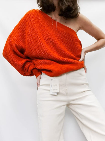 ZARA. Orange asymmetric knit sweater Tm