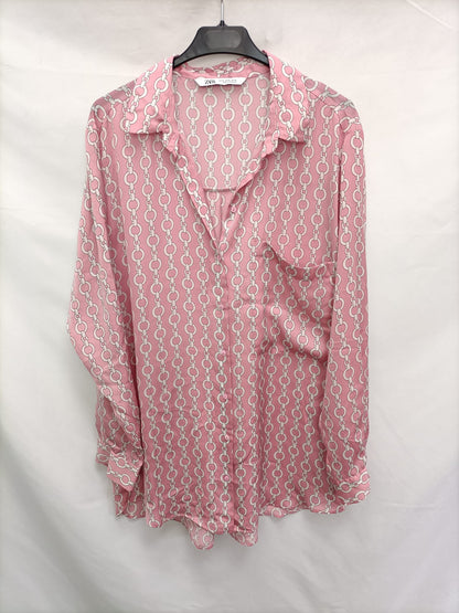 ZARA.Pink printed blouse T.xl