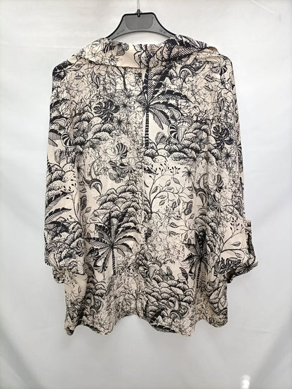 PRIMARK.Beige black print blouse T.44