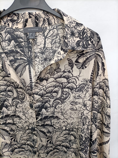 PRIMARK.Beige black print blouse T.44