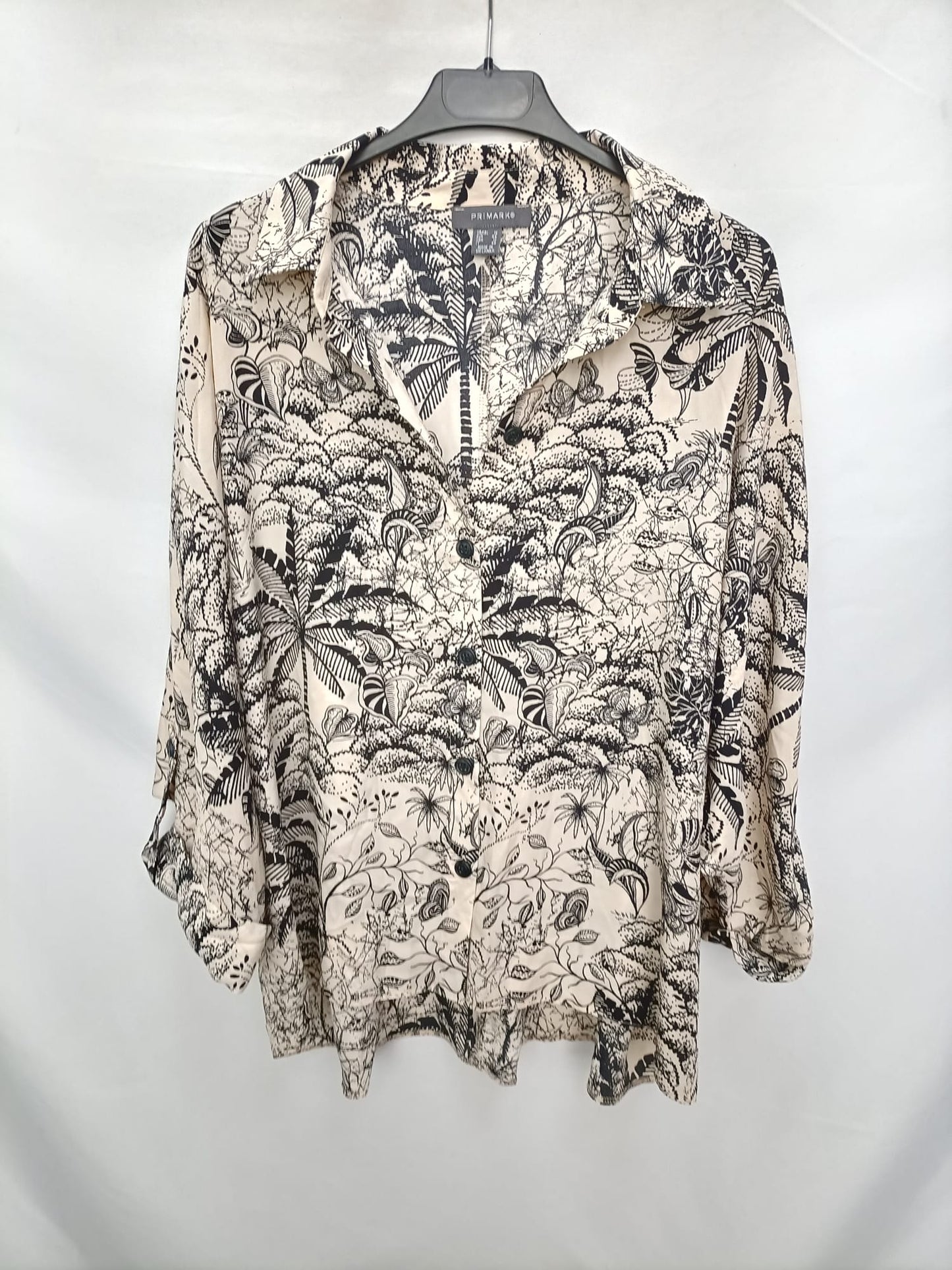PRIMARK.Beige black print blouse T.44