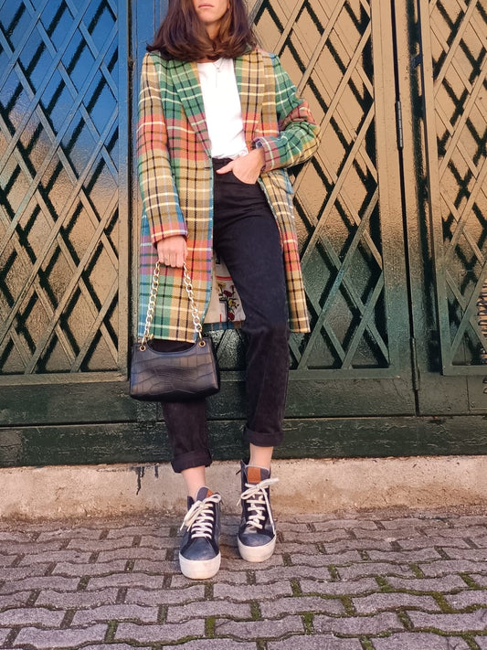 VILAGALLO. Abrigo estampado de cuadros colorido T . 42