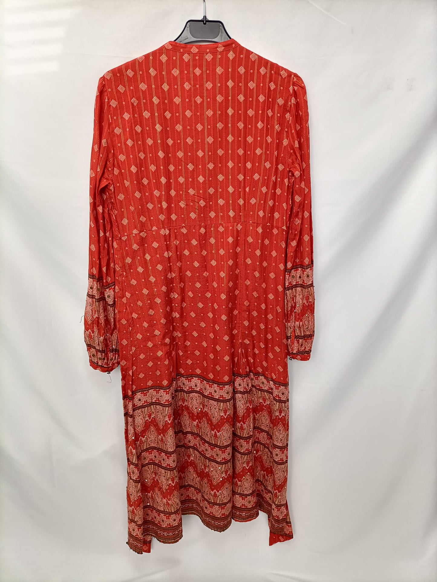 MASSIMO DUTTI. Vestido largo estampado color teja T.40