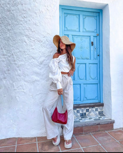 PRETTYLITTLETHING.Beige wide leg pants T.34