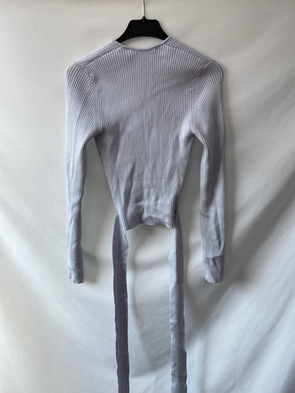 ZARA.Blue ribbed crossover top/sweater Ts