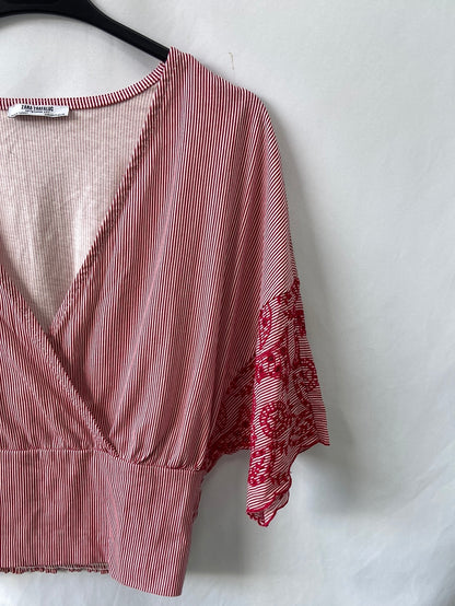 ZARA.Top rayas bordado T.S