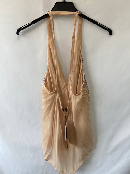 ZARA.Top beige pedrería T.M