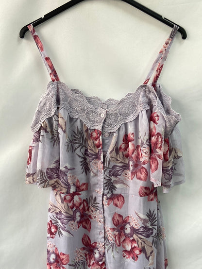 NEW LOOK.Vestido midi Flores hombros T.38