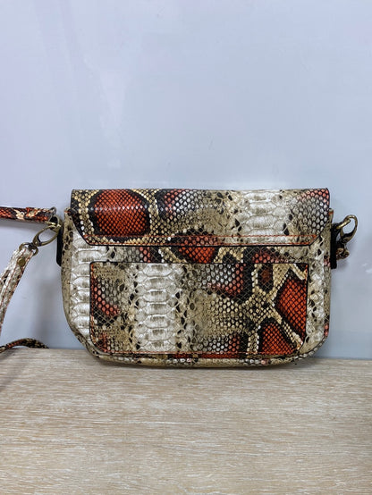 MISAKO. Beige and orange animal print bag