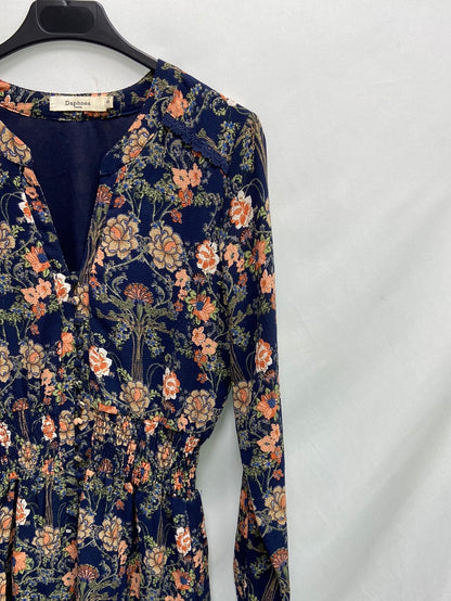 DAPHNEA. Vestido azul flores T.