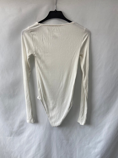 STRADIVARIUS.Body blanco canalé T.M