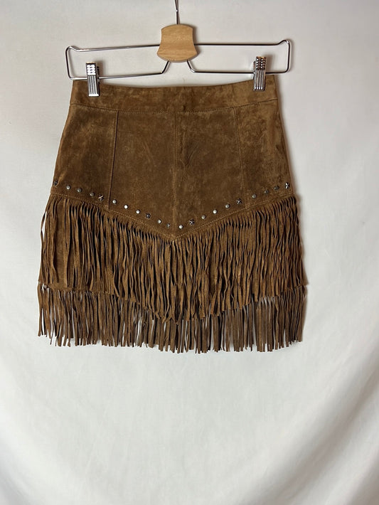 ZARA. Falda piel flecos T.xs