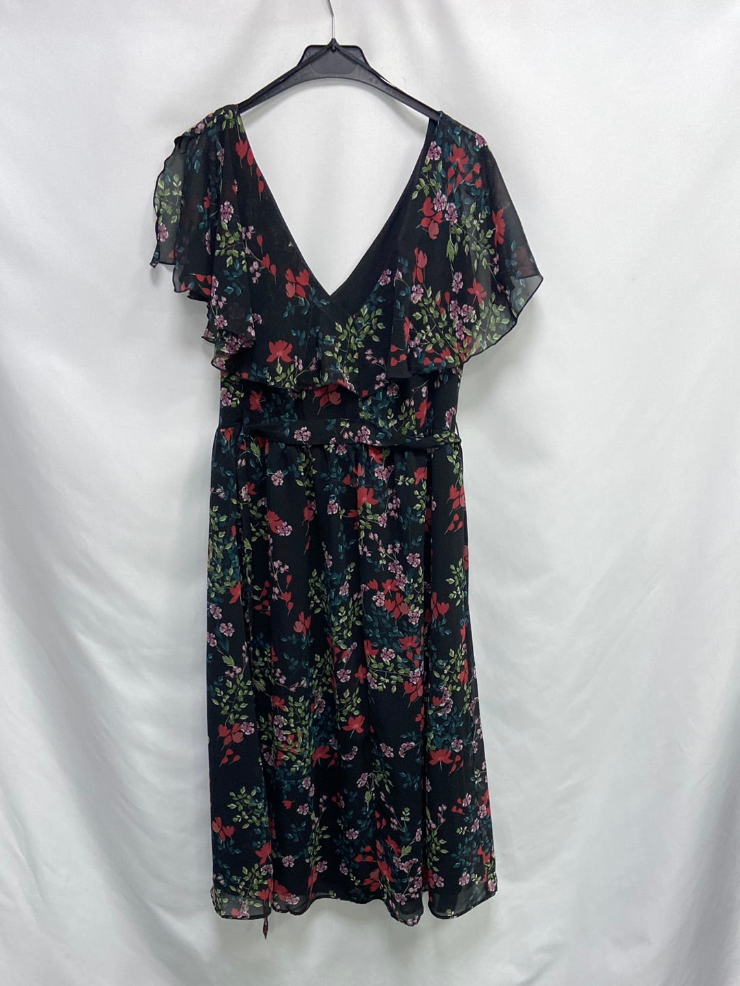 MANGO. Vestido midi negro flores T.m