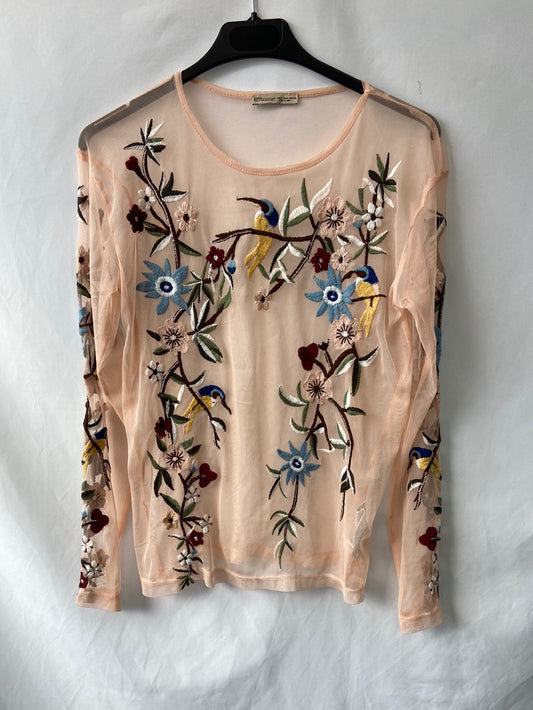 ZARA.Top rejilla bordado T.S