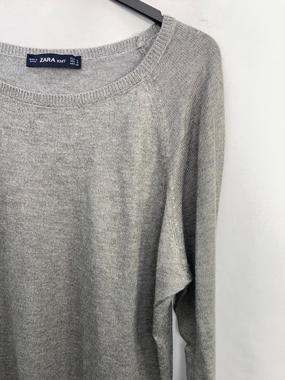 ZARA.Jersey gris punto hilos plateados T.s