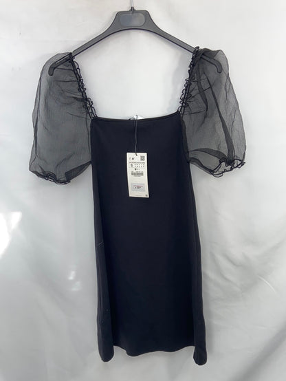ZARA.Vestido punto mangas gasa T.S