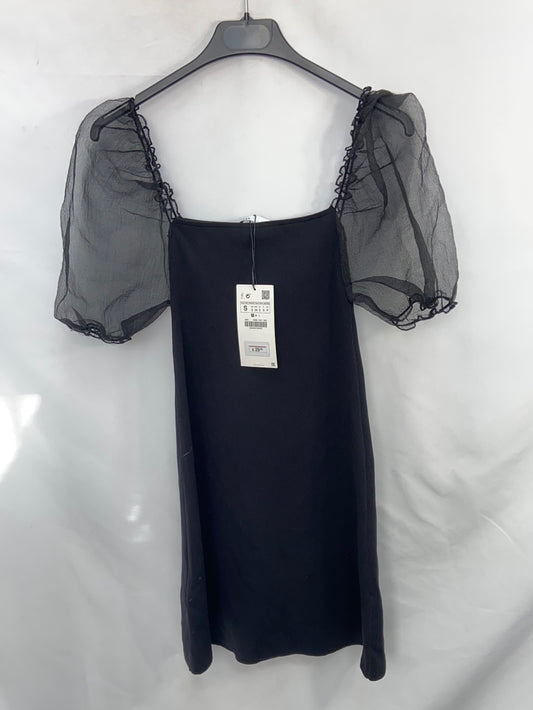 ZARA.Vestido punto mangas gasa T.S