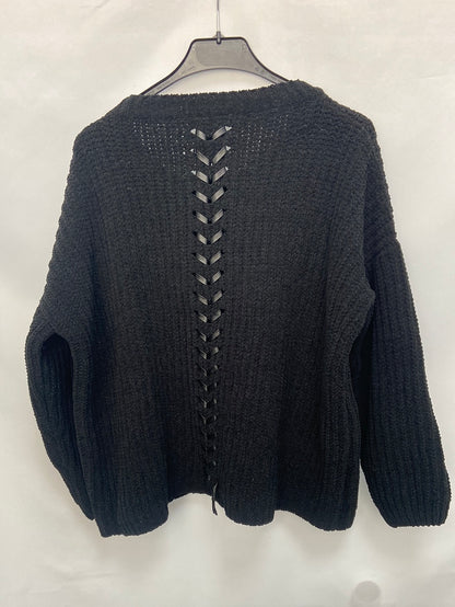 ELLI WHITE.Jersey negro detalle cuerdas polipiel T.S/M