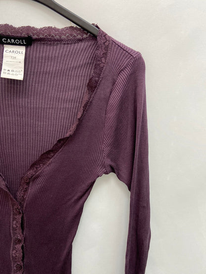 CAROLL.Top punto morado encaje T.38