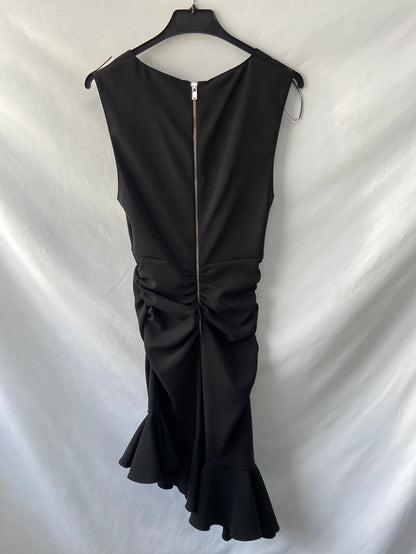ZARA. Vestido midi negro volantes T.s