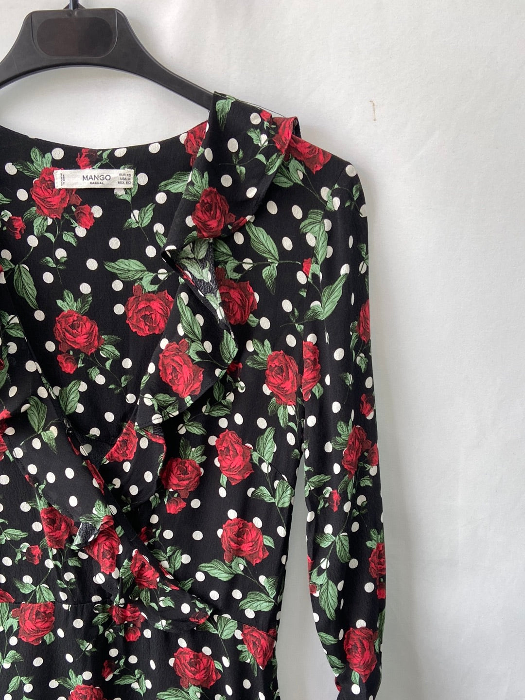 MANGO.Vestido corto flores y lunares T.XS