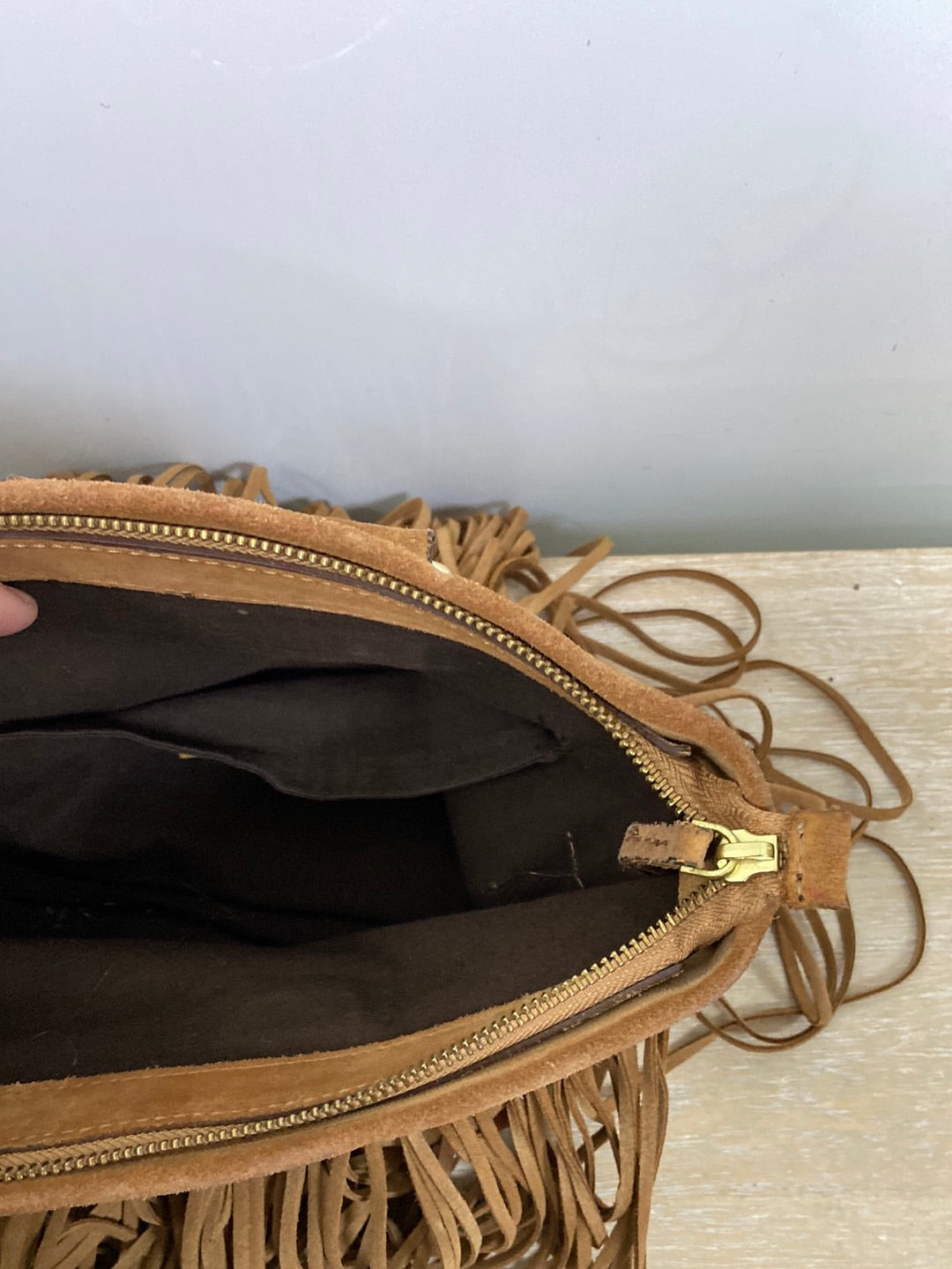 MarketMANGO.Bolso ante flecos camel
