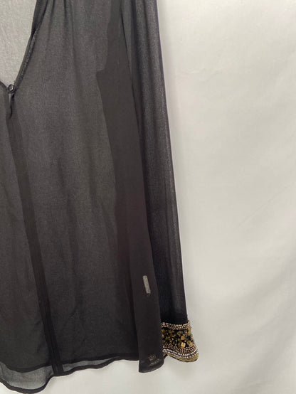 ZARA.Blusa negra semitransparente abalorios T.s