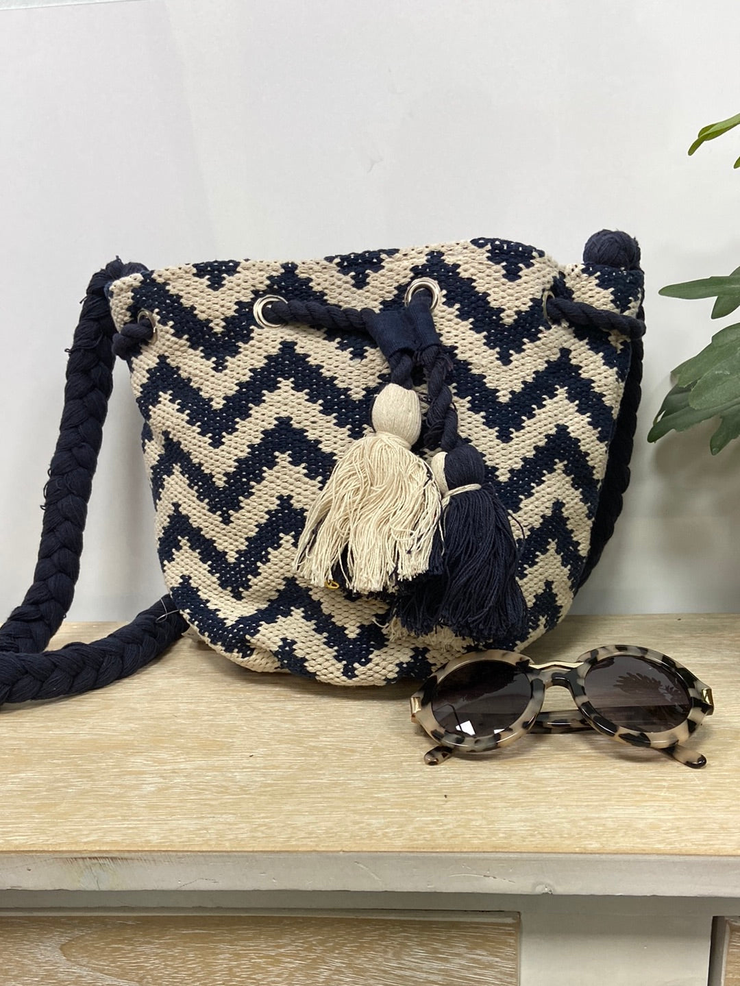 UNIT. Blue and beige bag