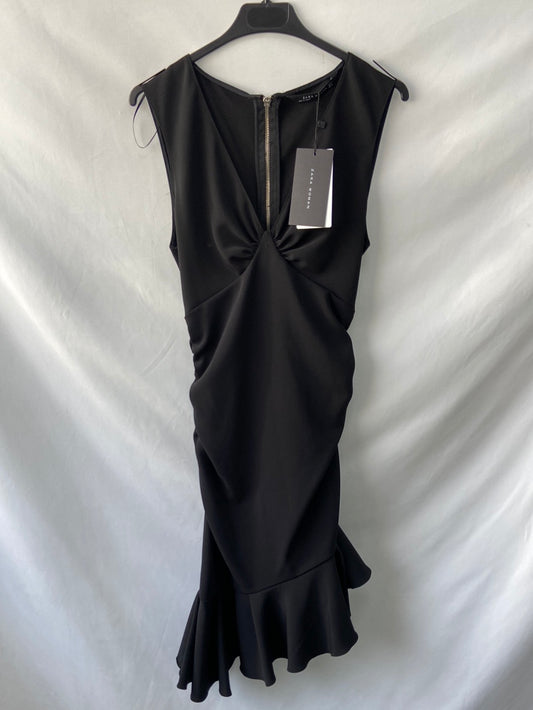 ZARA. Vestido midi negro volantes T.s