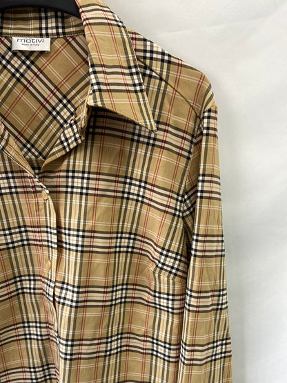 MOTIVI.Camisa beige cuadros T40(m)