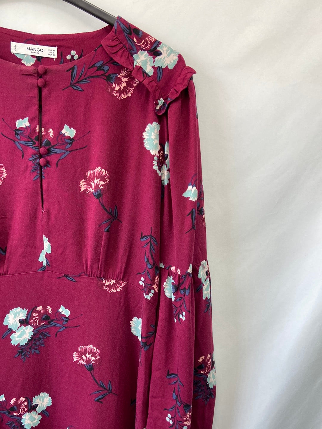 MANGO.Vestido burdeos flores T.M