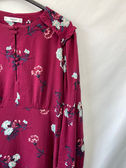 MANGO.Vestido burdeos flores T.M