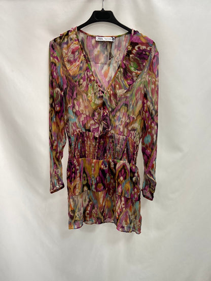 ZARA.Vestido corto multicolor T.M