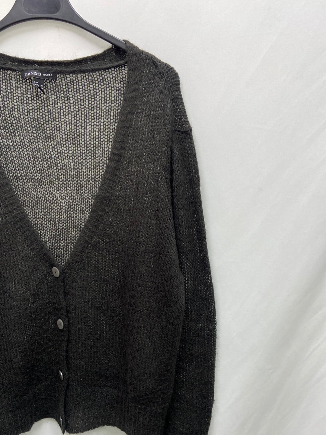 MANGO.Cardigan verde punto abierto T.L