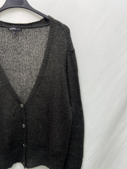 MANGO.Cardigan verde punto abierto T.L