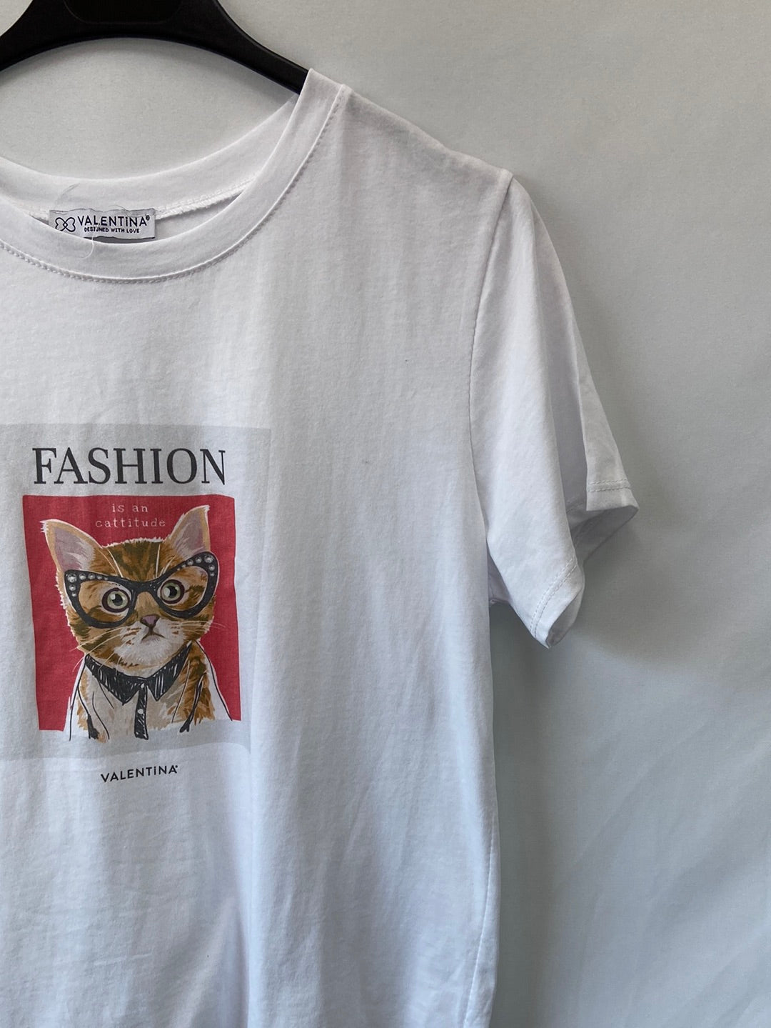 VALENTINA.Camiseta blanca gato T.L(M)