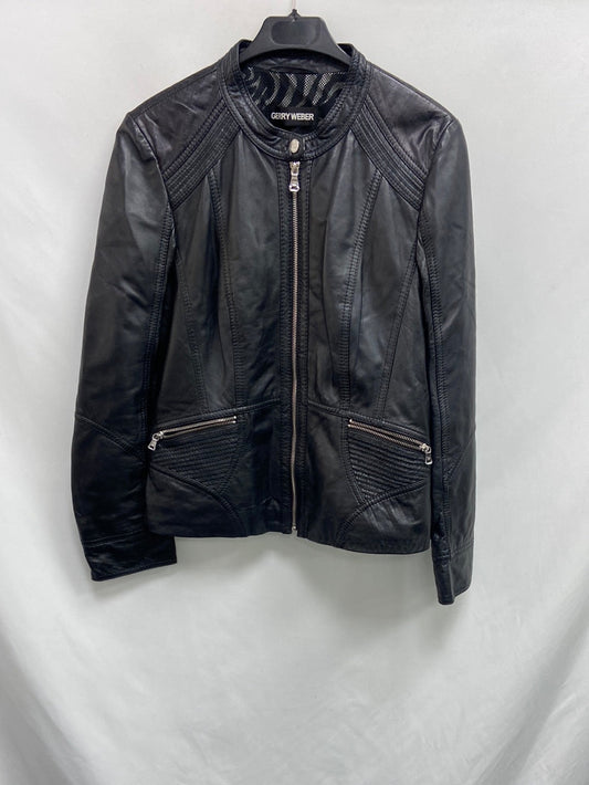 GERRY WEBER. Black leather jacket TS/M