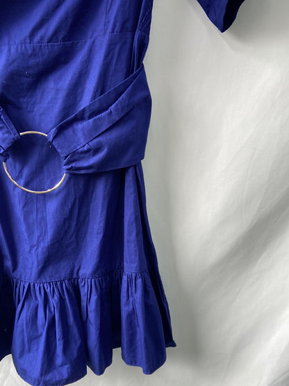 MANGO.Vestido azul Klein volante T.XS