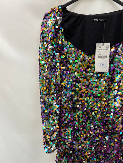 ZARA.Vestido corto lentejuelas T.S