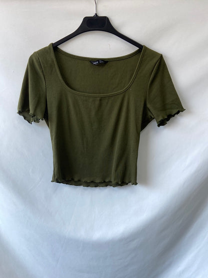 SHEIN.Camiseta verde canalé T.S