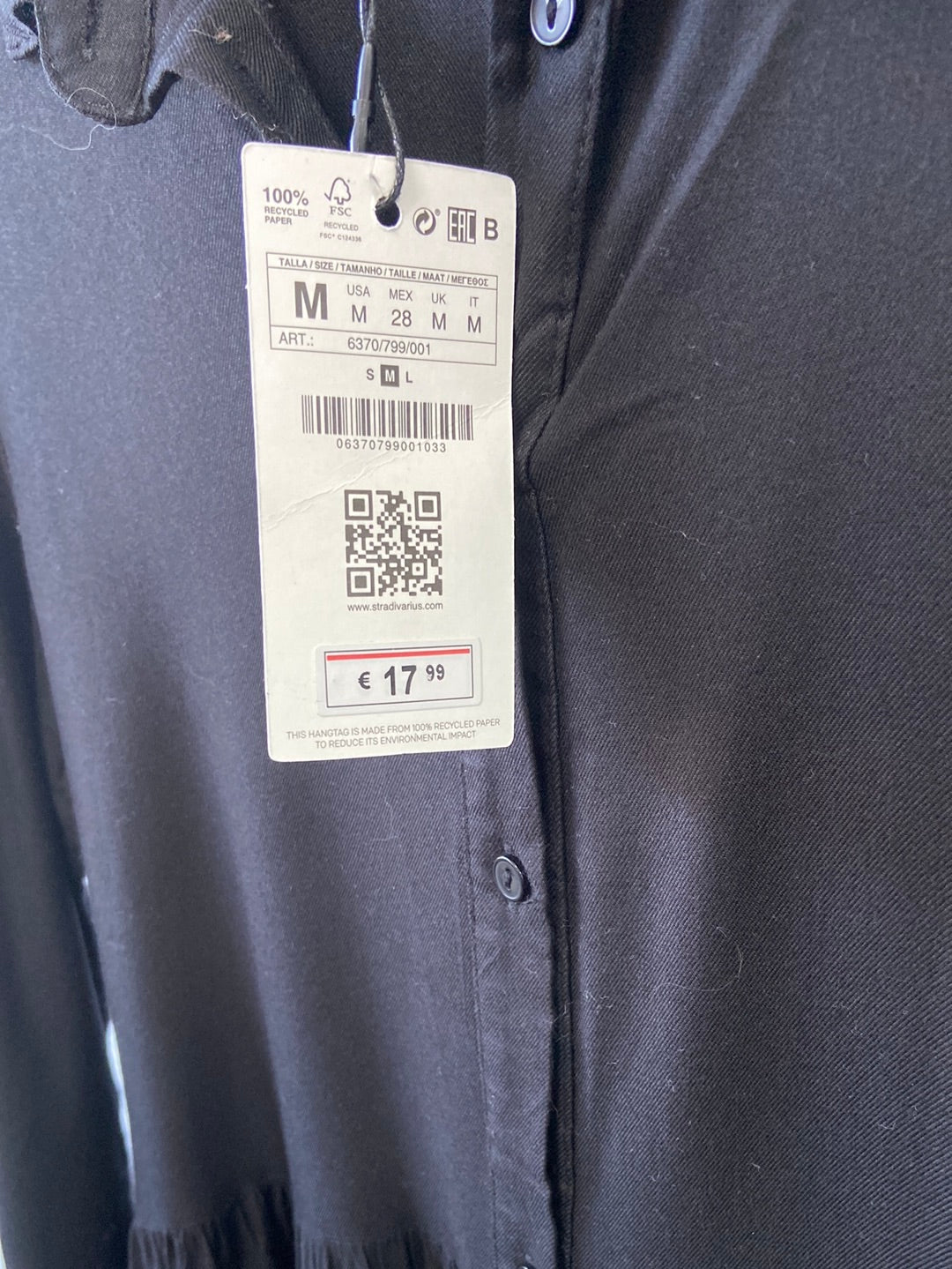 STRADIVARIUS.Vestido negro camisero T.M