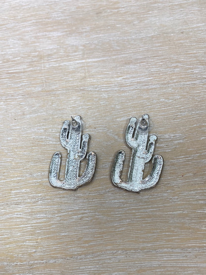 OTRAS.Pendientes cactus plateados