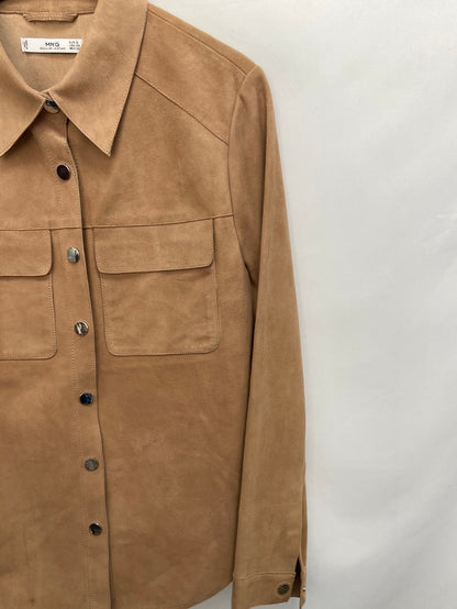 MANGO. Beige suede TS overshirt