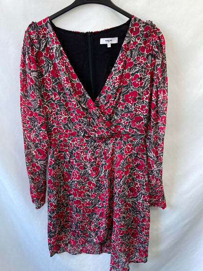 SUNCOO.Vestido gris flores cruzado T.S