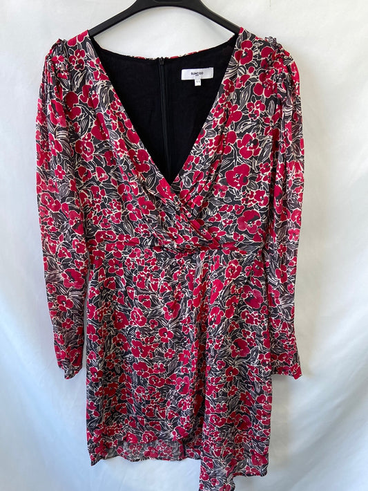 SUNCOO.Vestido gris flores cruzado T.S